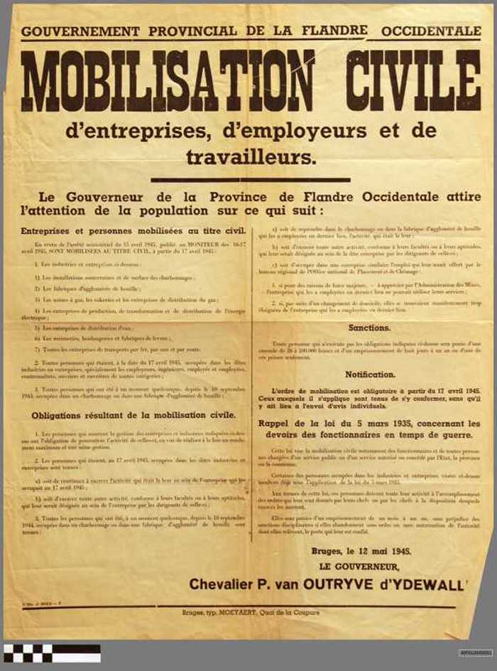 Mobilisation Civile dentreprises, demployeurs et de travailleurs. Gouvernement provincial de la Flandre Occidentale.