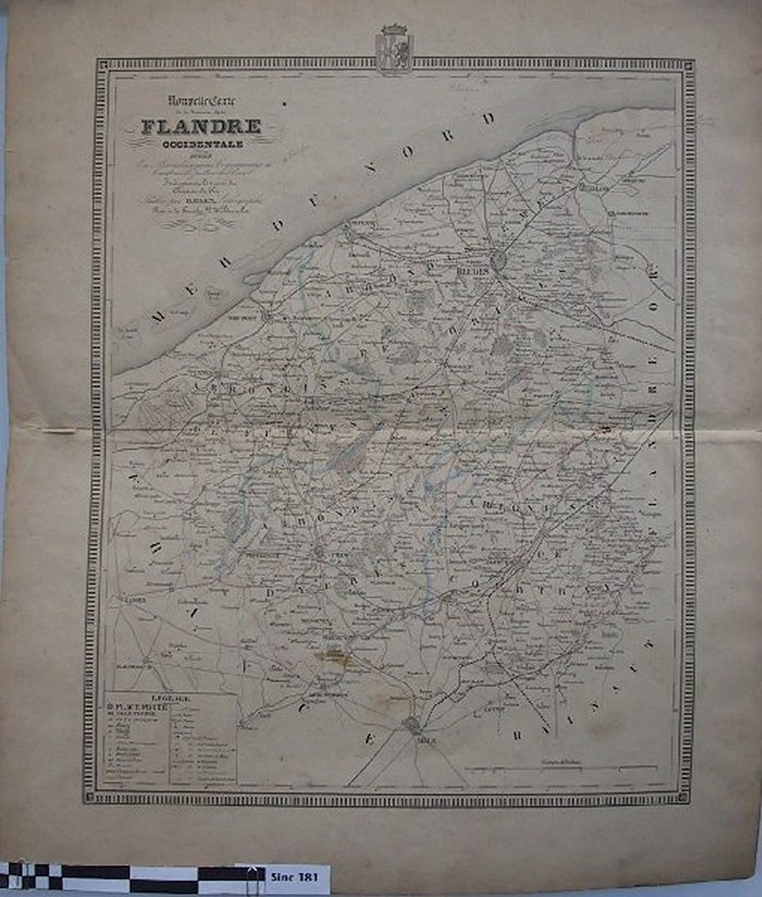 Nouvelle carte de la Province de la Flandre Occidentale divisée en arrondissements Communaux et Cantons de Justice de Paix Indiquant le tracé du Chemi - CARLKXX00181 Nouvelle carte de la Province de la Flandre Occidentale divisée en arrondissements Communaux et Cantons de Justice de Paix Indiquant le tracé du Chemi