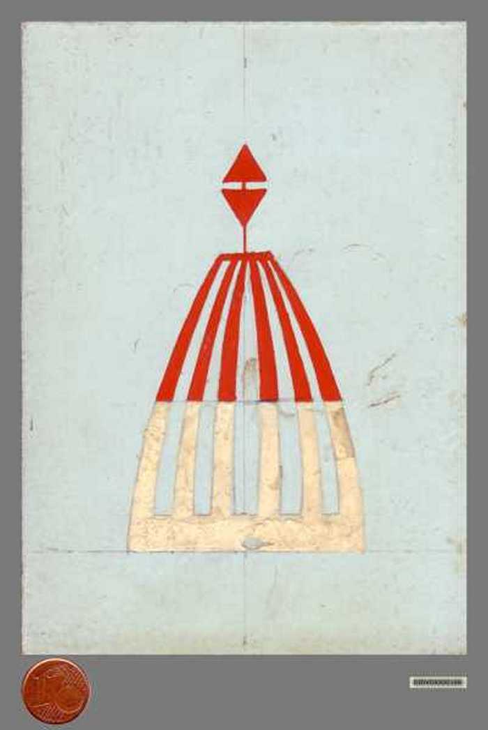 Plaatje met raamwerk boei, lateraal stelsel, werd gebruikt onder de West-Duitse kustwateren.