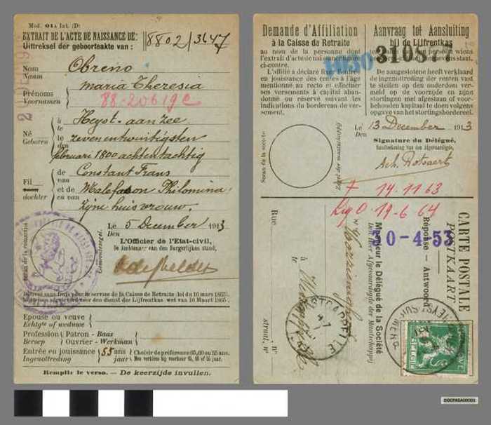 Aanvraag tot Aansluiting bij de Lijfrentkas met een uittreksel der geboorteakte. - DOCFAGA00001 Aanvraag tot Aansluiting bij de Lijfrentkas met een uittreksel der geboorteakte.