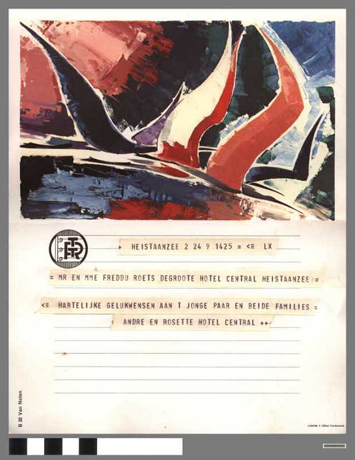 Telegram vanuit HEIST AAN ZEE voor MR EN MME FREDDU ROETS DEGROOTE - HARTELIJKE GELUKWENSEN AAN T JONGE PAAR EN BEIDE FAMILIES - DOCFAGW40026 Telegram vanuit HEIST AAN ZEE voor MR EN MME FREDDU ROETS DEGROOTE - HARTELIJKE GELUKWENSEN AAN T JONGE PAAR EN BEIDE FAMILIES