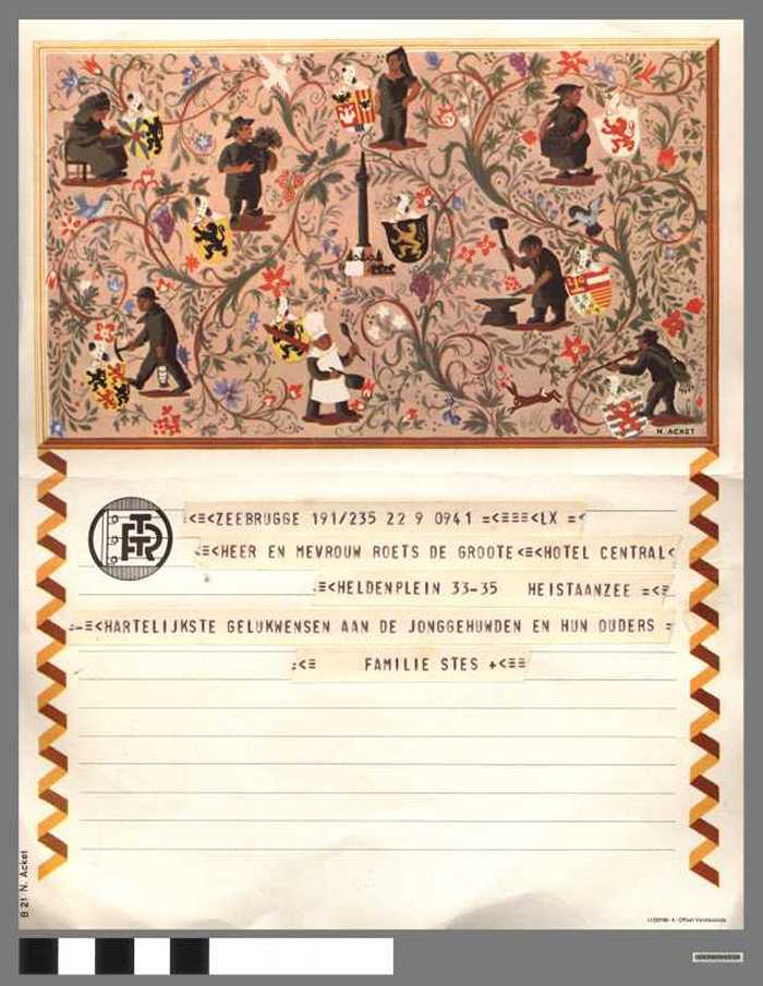 Telegram vanuit ZEEBRUGGE voor DE HEER EN MEVR ROETS DE GROOTE - HARTELIJKSTE GELUKWENSEN AAN DE JONGGEHUWDEN EN HUN OUDERS - DOCFAGW40028 Telegram vanuit ZEEBRUGGE voor DE HEER EN MEVR ROETS DE GROOTE - HARTELIJKSTE GELUKWENSEN AAN DE JONGGEHUWDEN EN HUN OUDERS