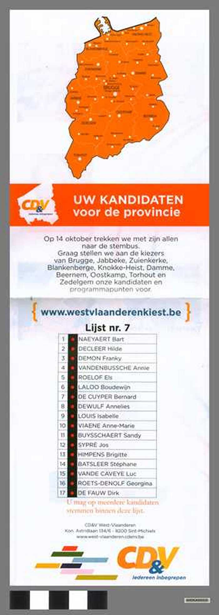 Verkiezingsdrukwerk: CD&V - Uw kandidaten voor de provincie - DOCFLXX00520 Verkiezingsdrukwerk: CD&V - Uw kandidaten voor de provincie
