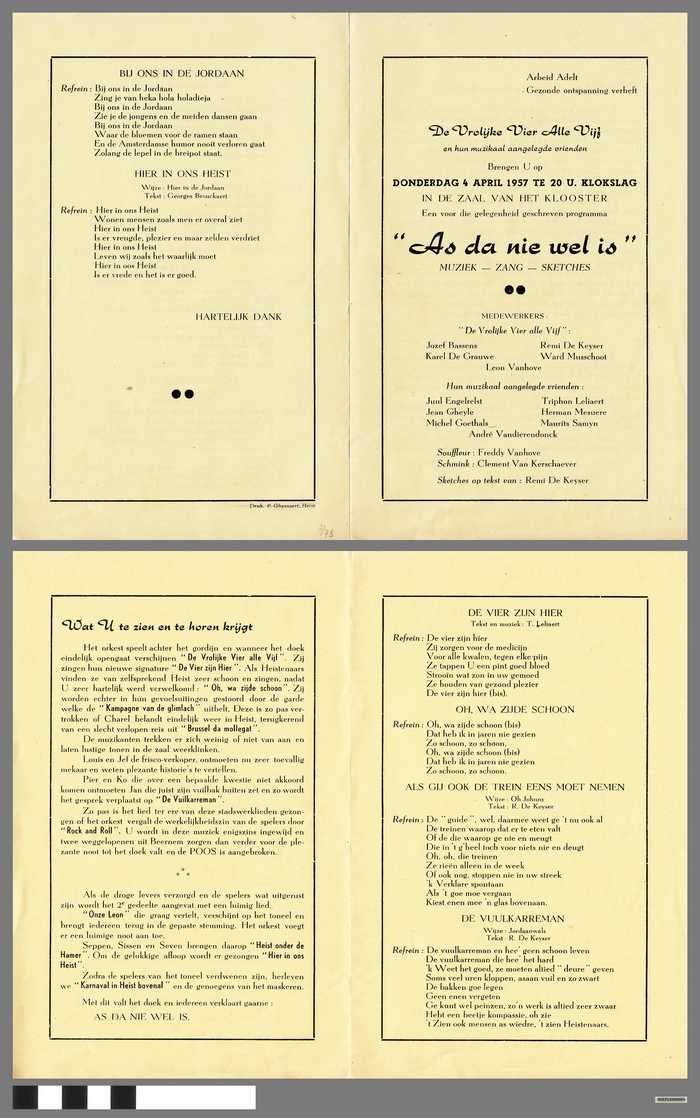 Folder: De Vrolijke Vier alle Vijf - 'Als da nie wel is' - donderdag 4 april 1957 te 20 U. - DOCFLXX00693 Folder: De Vrolijke Vier alle Vijf - 'Als da nie wel is' - donderdag 4 april 1957 te 20 U.
