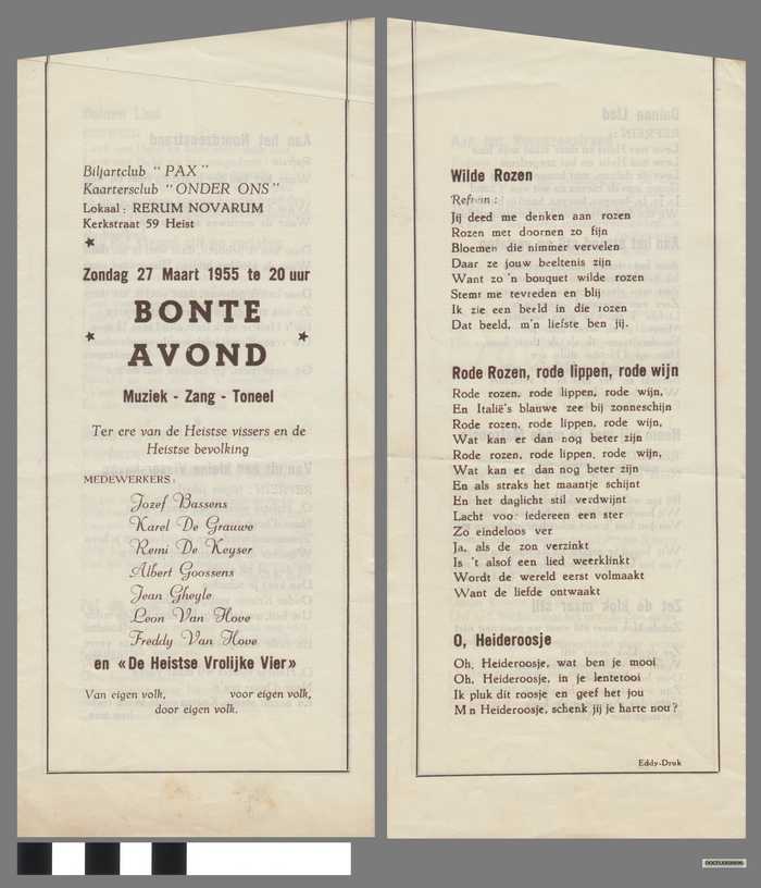 Folder: Bonte Avond - zondag 27 maart 1955 - ter ere van Heistse vissers en Heistse bevolking - DOCFLXX00696 Folder: Bonte Avond - zondag 27 maart 1955 - ter ere van Heistse vissers en Heistse bevolking