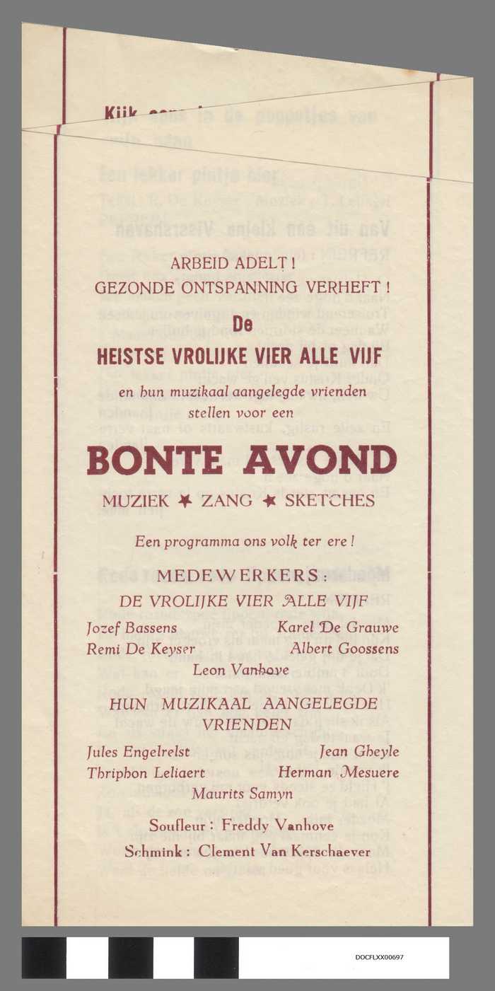 Folder: Bonte Avond - muziek, zang, sketches - De Vrolijke vier alle vijf - DOCFLXX00697 Folder: Bonte Avond - muziek, zang, sketches - De Vrolijke vier alle vijf