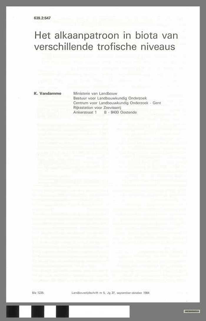 Het alkaanpatroon in biota van verschillende trofische niveaus - DOCIDXX00529 Het alkaanpatroon in biota van verschillende trofische niveaus