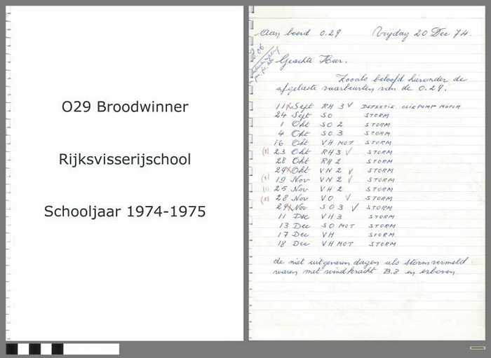 Inschepingsformulieren opleidingsschip O.29 Broodwinner - Rijksvisserijschool - Schooljaar 1974-1975 - DOCIDXX00581 Inschepingsformulieren opleidingsschip O.29 Broodwinner - Rijksvisserijschool - Schooljaar 1974-1975