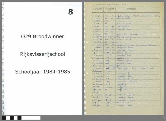 Verslagen opleidingsschip O. 29 Broodwinner - Rijksvisserijschool - Schooljaar 1984-1985 - Deel B - DOCIDXX00592 Verslagen opleidingsschip O. 29 Broodwinner - Rijksvisserijschool - Schooljaar 1984-1985 - Deel B