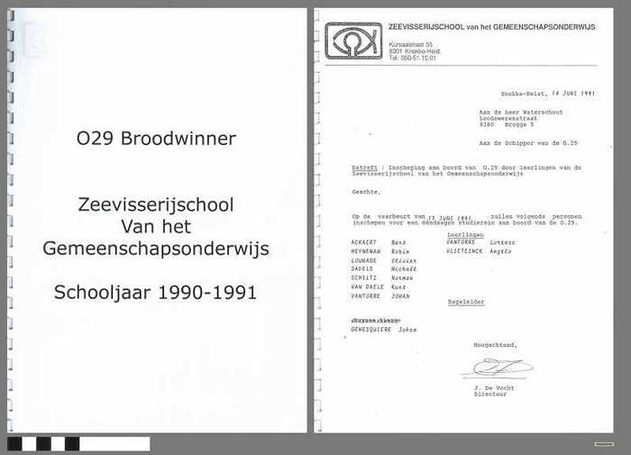 Inschepingsformulieren opleidingsschip O.29 Broodwinner - Zeevisserijschool van het Gemeenschapsonderwijs - Schooljaar 1990-1991 - DOCIDXX00598 Inschepingsformulieren opleidingsschip O.29 Broodwinner - Zeevisserijschool van het Gemeenschapsonderwijs - Schooljaar 1990-1991