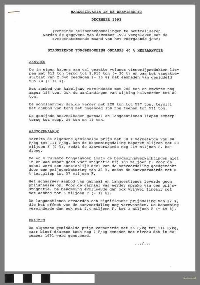 Marktsituatie in de Zeevisserij - December 1993 - DOCIDXX00635 Marktsituatie in de Zeevisserij - December 1993