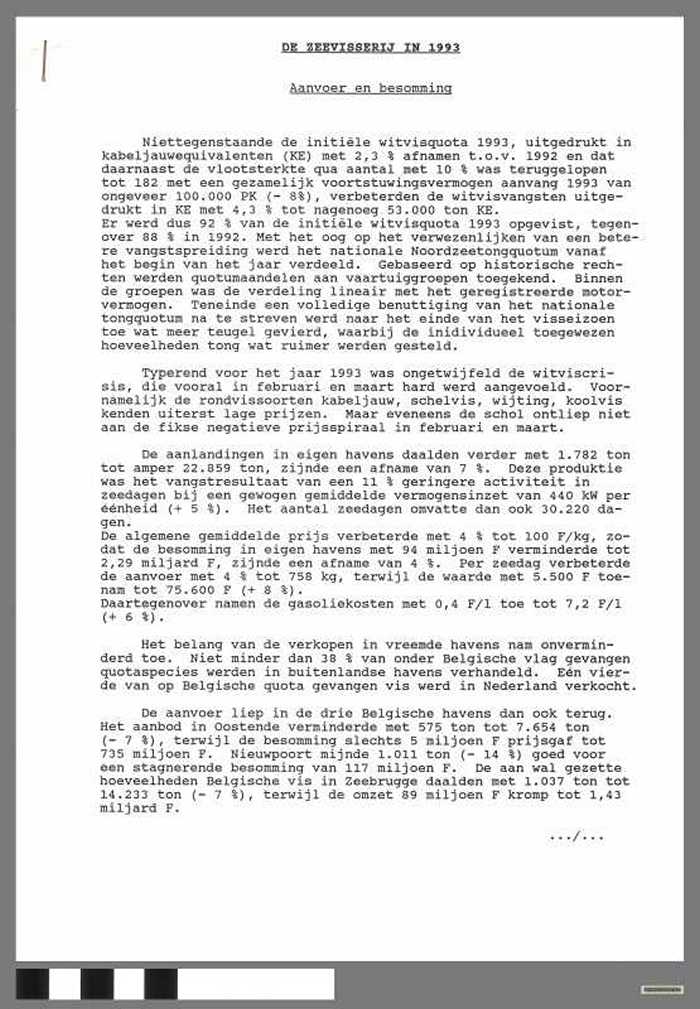 De Zeevisserij in 1993, aanvoer en besomming - DOCIDXX00636 De Zeevisserij in 1993, aanvoer en besomming