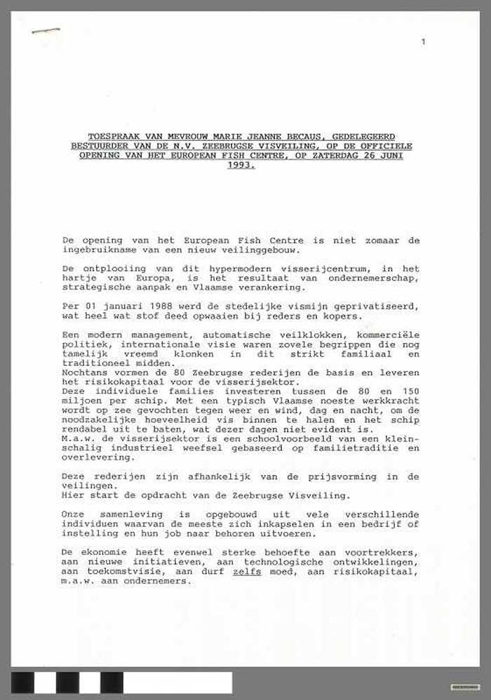 Officiële opening van het European Fish Centre te Zeebrugge - 26 Januari 1993 - DOCIDXX00642 Officiële opening van het European Fish Centre te Zeebrugge - 26 Januari 1993