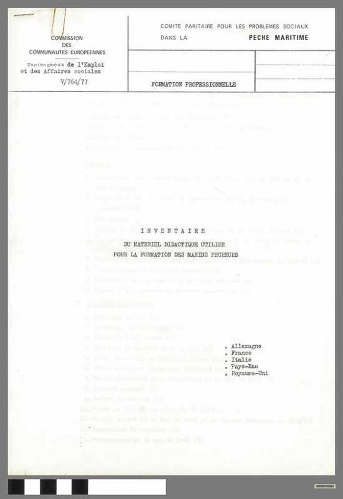 Comite paritaire pour les problèmes sociaux dans la peche maritime - Inventaire du materiel didactique - DOCIDXX00651 Comite paritaire pour les problèmes sociaux dans la peche maritime - Inventaire du materiel didactique