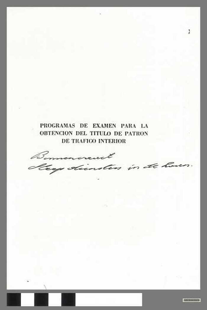 Programmas de examen para la obtencion del titulo de patron de trafico interior - DOCIDXX00658 Programmas de examen para la obtencion del titulo de patron de trafico interior