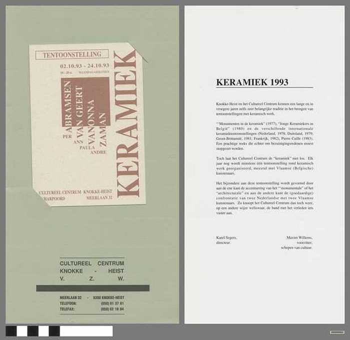 Tentoonstelling Keramiek: Per Abramsen, Ann Van Geert, Paula Vanonna, André Zaman - DOCIDXX00812 Tentoonstelling Keramiek: Per Abramsen, Ann Van Geert, Paula Vanonna, André Zaman