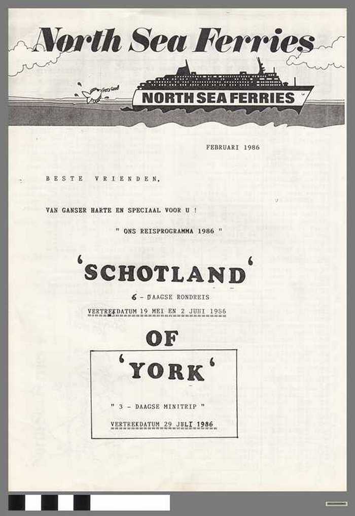 Reisprogramma 1986: Schotland of York met North Sea Ferries - DOCIDXX00845 Reisprogramma 1986: Schotland of York met North Sea Ferries