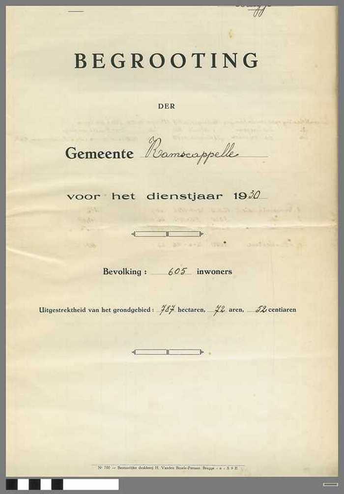 Gemeente Ramscappelle - Begrooting voor het Dienstjaar 1930 - DOCIDXX00899 Gemeente Ramscappelle - Begrooting voor het Dienstjaar 1930