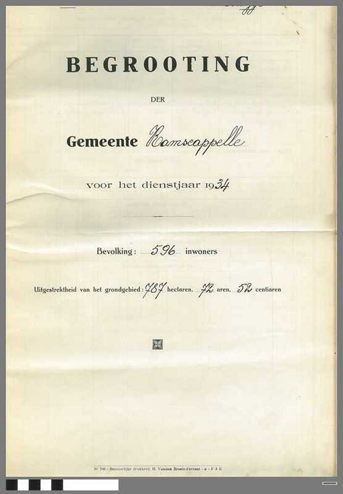 Gemeente Ramscappelle - Begrooting voor het Dienstjaar 1934 - DOCIDXX00903 Gemeente Ramscappelle - Begrooting voor het Dienstjaar 1934