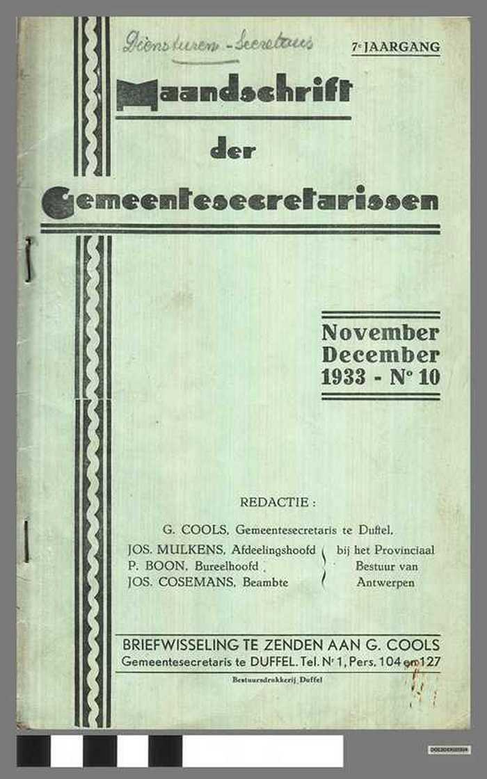 Maandschrift der Gemeentesecretarissen - November December 1933 - N°10 - DOCIDXX00904 Maandschrift der Gemeentesecretarissen - November December 1933 - N°10
