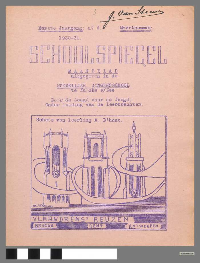 Boekje: Schoolspiegel - Stedelijke Jongensschool - Knocke a/zee - Eerste jaargang - N° 4 - Maartnummer - Schooljaar 1930-1931 - DOCIDXX01236 Boekje: Schoolspiegel - Stedelijke Jongensschool - Knocke a/zee - Eerste jaargang - N° 4 - Maartnummer - Schooljaar 1930-1931