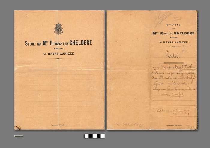Notariële verkoopakte - Studie van Mter Rob. de Gheldere - Perceel grond te Heyst-Duinbergen voor koper Augt. Bailyu - DOCIDXX01326 Notariële verkoopakte - Studie van Mter Rob. de Gheldere - Perceel grond te Heyst-Duinbergen voor koper Augt. Bailyu