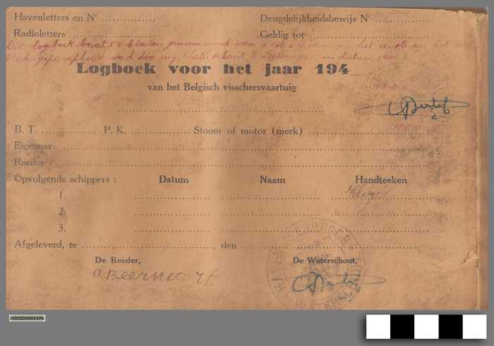 Logboek voor het jaar 1946 van het Belgisch visschersvaartuig - De Reeder, A. Beernaert - DOCIDXX01376 Logboek voor het jaar 1946 van het Belgisch visschersvaartuig - De Reeder, A. Beernaert