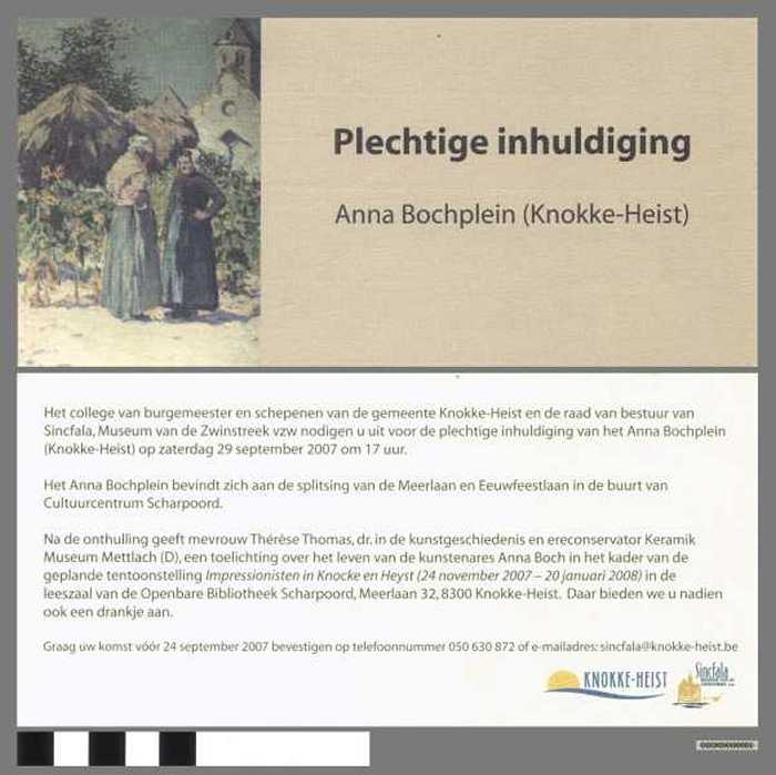 Uitnodiging plechtige inhuldiging Anna Bochplein. - DOCKDXX00001 Uitnodiging plechtige inhuldiging Anna Bochplein.