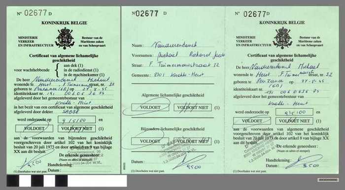 Certificaat van algemene lichamelijke geschiktheid. N° 02677 - DOCKDXX00006 Certificaat van algemene lichamelijke geschiktheid. N° 02677
