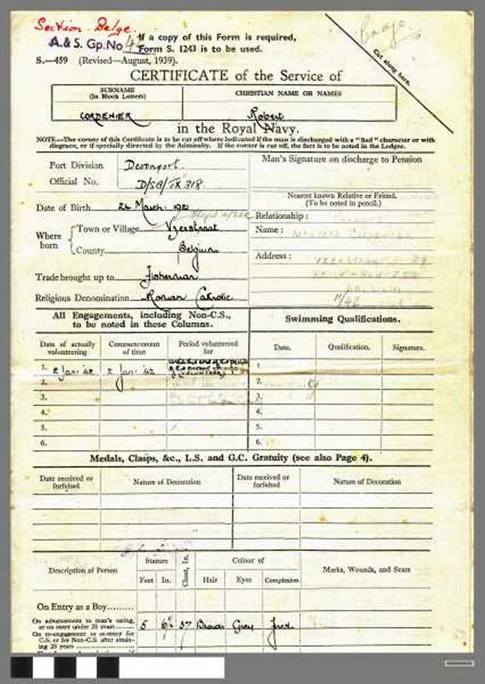 Certificate of the Service in the Royal Navy of Robert Cordenier - DOCKDXX00020 Certificate of the Service in the Royal Navy of Robert Cordenier