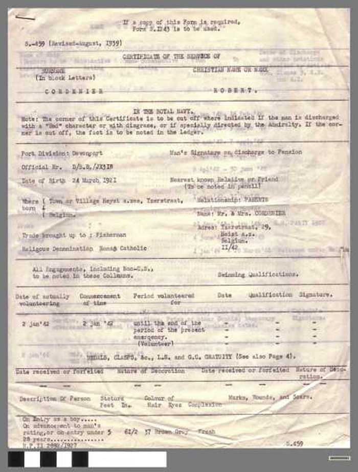 Certificate of the Service in the Royal Navy of Robert Cordenier - DOCKDXX00021 Certificate of the Service in the Royal Navy of Robert Cordenier