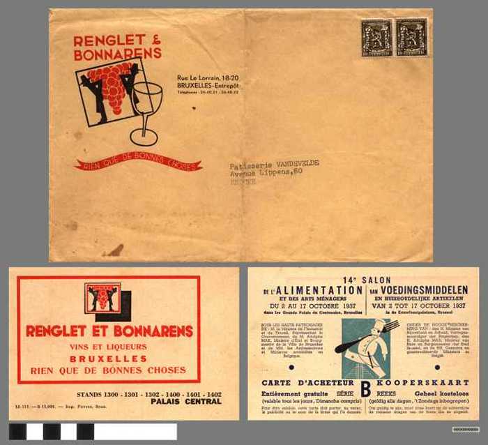 Envelop met drie kaarten voor het Salon voor Voedingsmiddelen en huishoudelijke artikelen - 1937 - DOCKDXX00026 Envelop met drie kaarten voor het Salon voor Voedingsmiddelen en huishoudelijke artikelen - 1937
