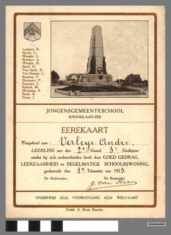 Erekaart Verleye André - 1923 - DOCKDXX00035 Erekaart Verleye André - 1923