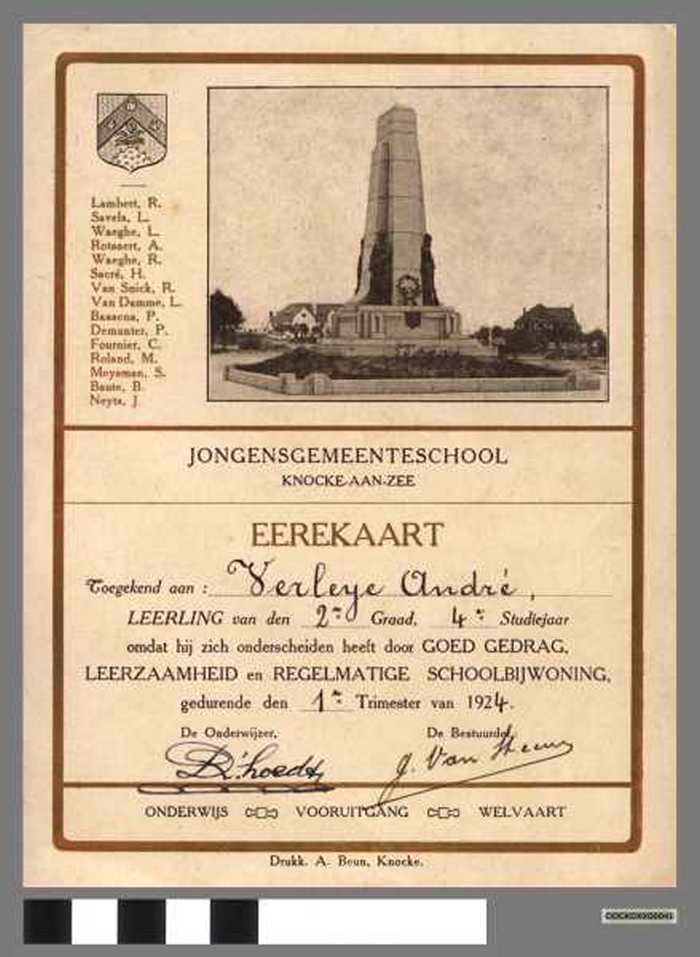 Erekaart voor Verleye André - 1924 - DOCKDXX00041 Erekaart voor Verleye André - 1924