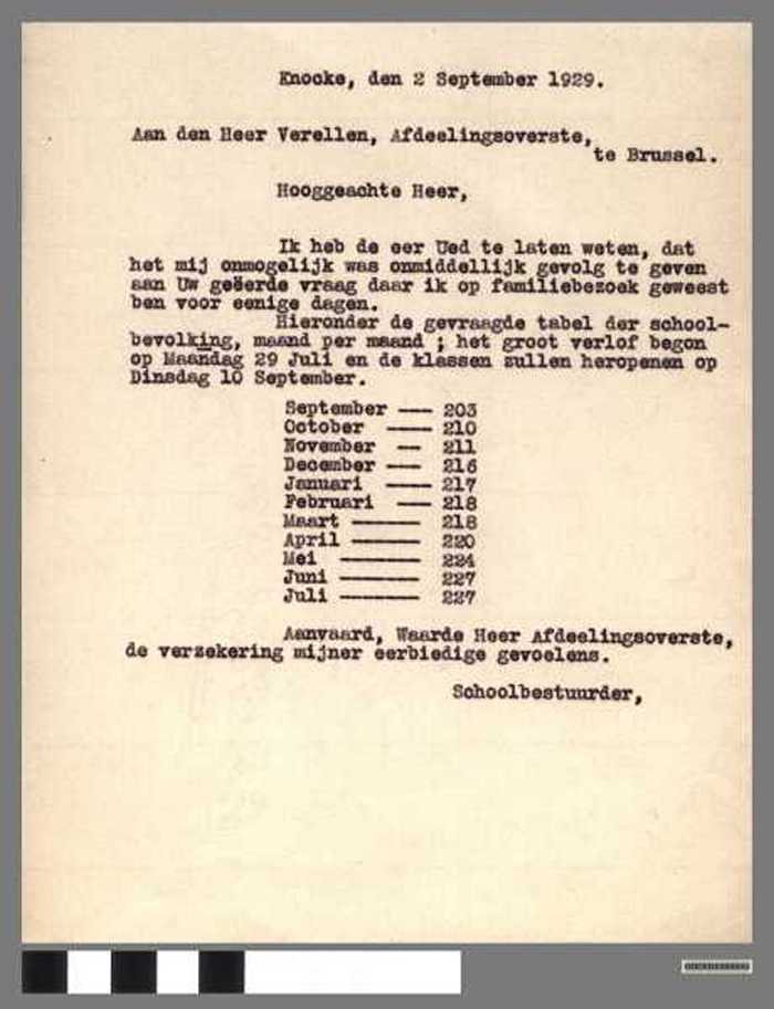 Kopie van brief met de tabel der school bevolking voor 1929. - DOCKDXX00043 Kopie van brief met de tabel der school bevolking voor 1929.