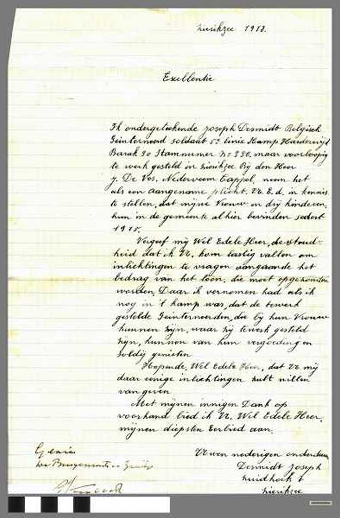 Brief aan de Burgemeester te Zierikzee van Jozeph Desmidt - DOCKDXX00056 Brief aan de Burgemeester te Zierikzee van Jozeph Desmidt