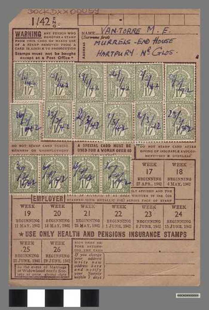 Bonnenboekje ziekteverzekering 1942 van M. E. van Torre - DOCKDXX00059 Bonnenboekje ziekteverzekering 1942 van M. E. van Torre