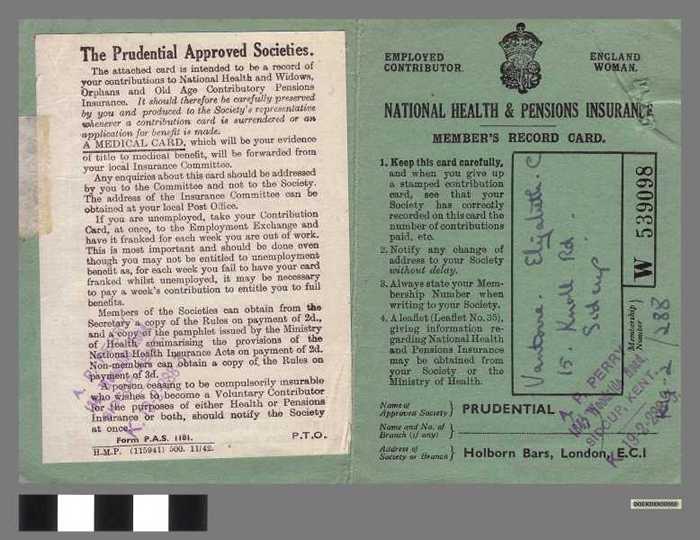 Verzekeringskaart voor National Health van E. Vantorre - DOCKDXX00060 Verzekeringskaart voor National Health van E. Vantorre