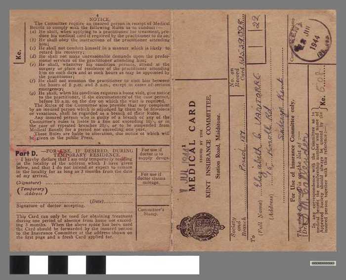 Ziekenfondskaart Kent Insurance Committee van E. Vantorre - DOCKDXX00063 Ziekenfondskaart Kent Insurance Committee van E. Vantorre