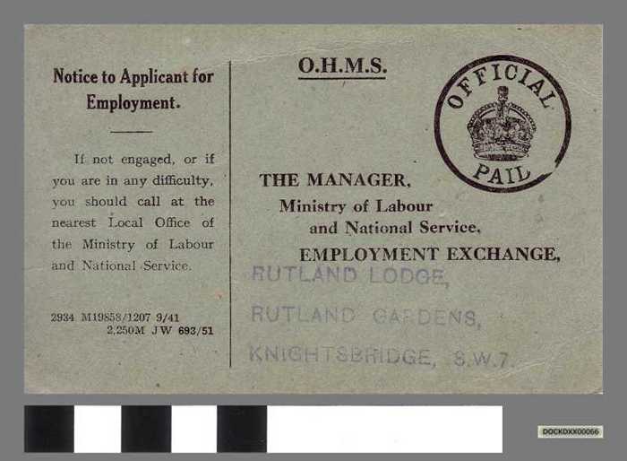 Kaartje voor werkzoekende van E. Vantorre - DOCKDXX00066 Kaartje voor werkzoekende van E. Vantorre