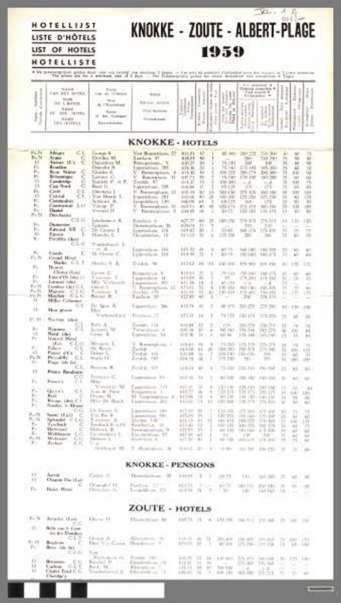 Knokke - Zoute - Albert-Plage. Hotellijst. - DOCKDXX00073 Knokke - Zoute - Albert-Plage. Hotellijst.
