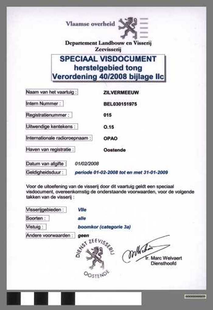 Speciaal visdocument herstelgebied tong. - DOCKDXX00079 Speciaal visdocument herstelgebied tong.