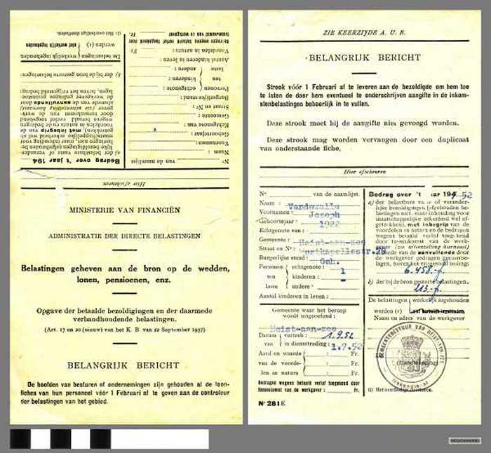 Belastingen geheven aan de bron op de wedden, lonen, pensioenen, enz. N° 281E - DOCKDXX00092 Belastingen geheven aan de bron op de wedden, lonen, pensioenen, enz. N° 281E