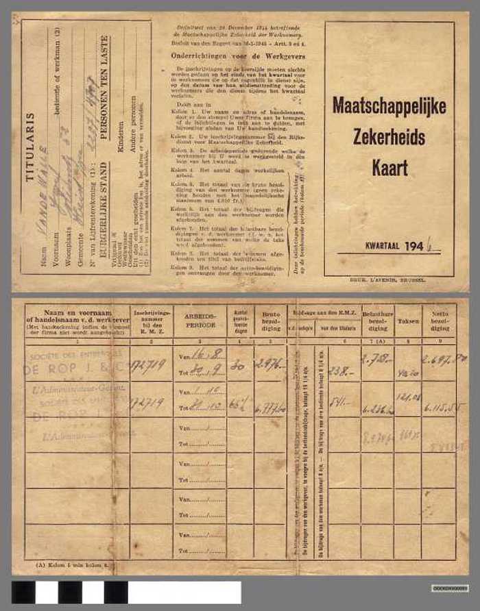 Maatschappelijke Zekerheids Kaart. - DOCKDXX00093 Maatschappelijke Zekerheids Kaart.