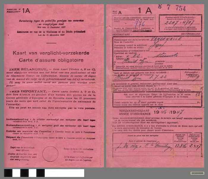 Verzekering tegen de geldelijke gevolgen van ouderdom en vroegtijdigen dood. (blad A) 8 ex. - DOCKDXX00094 Verzekering tegen de geldelijke gevolgen van ouderdom en vroegtijdigen dood. (blad A) 8 ex.