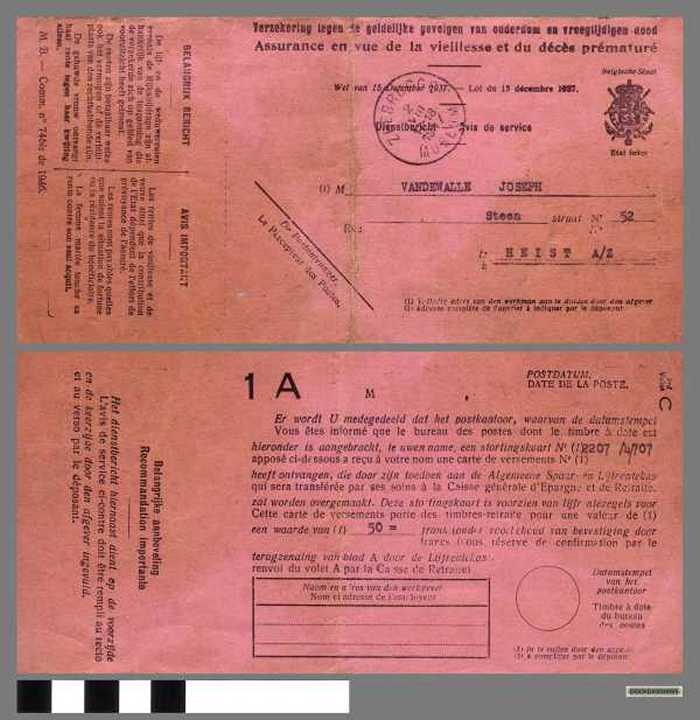 Verzekering tegen de geldelijke gevolgen van ouderdom en vroegtijdigen dood. (blad C) 8 ex. - DOCKDXX00095 Verzekering tegen de geldelijke gevolgen van ouderdom en vroegtijdigen dood. (blad C) 8 ex.