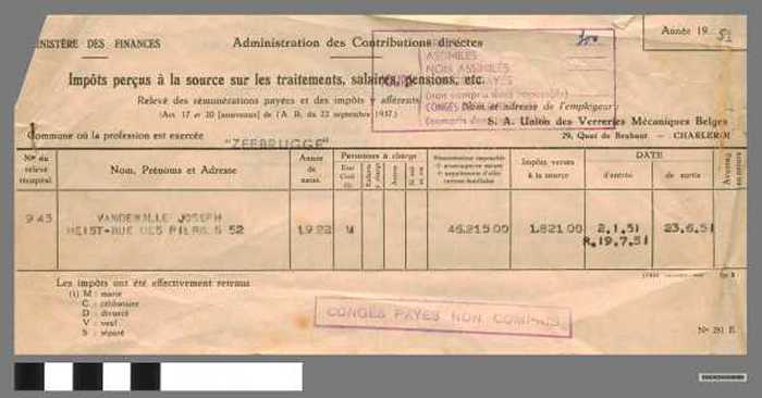 Administration des Contribution directes - Vandewalle Joseph - DOCKDXX00098 Administration des Contribution directes - Vandewalle Joseph