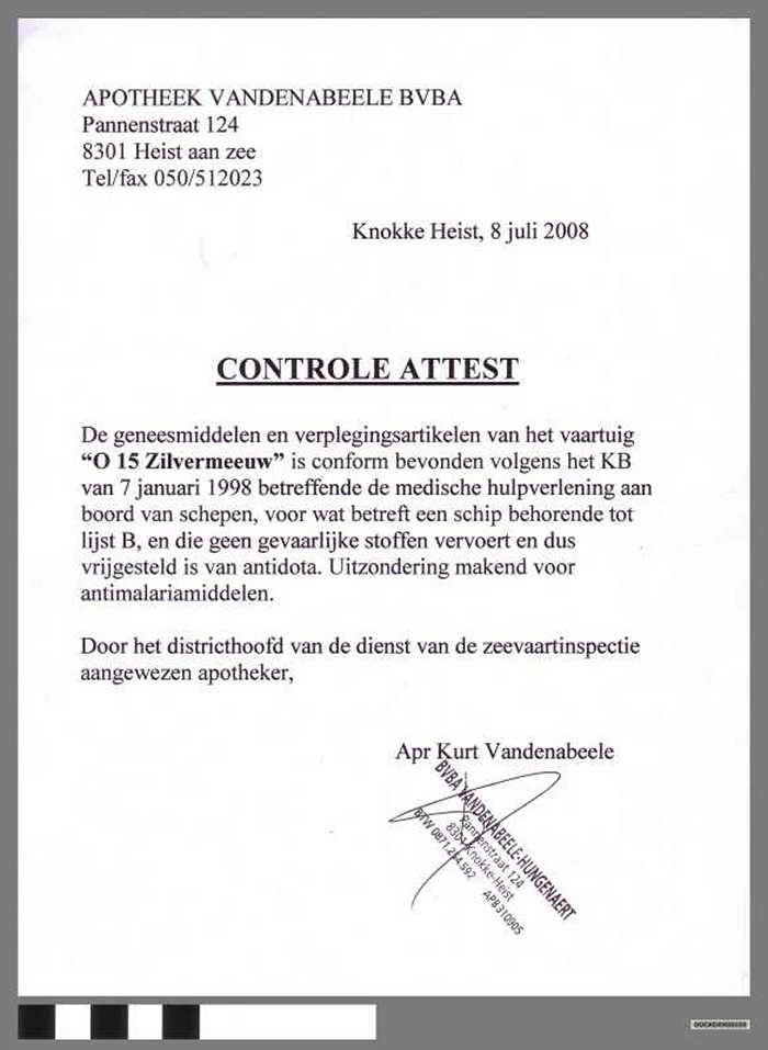 Controle attest geneesmiddelen en verplegingsartikelen - O.15 - Zilvermeeuw - DOCKDXX00105 Controle attest geneesmiddelen en verplegingsartikelen - O.15 - Zilvermeeuw