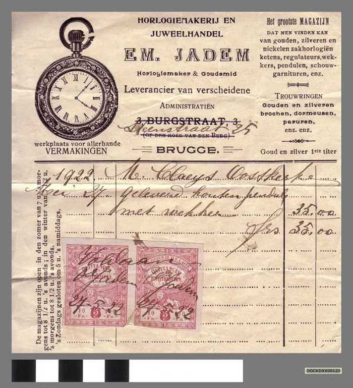 Kwijtbrief pendule - Horlogemakerij EM. Jaden - DOCKDXX00120 Kwijtbrief pendule - Horlogemakerij EM. Jaden