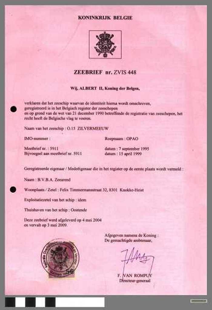 Zeebrief nr. ZVIS448 van de O.15 Zilvermeeuw - DOCKDXX00124 Zeebrief nr. ZVIS448 van de O.15 Zilvermeeuw